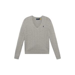 Polo Ralph Lauren Cable-Knit V-Neck Sweater - Light Gray